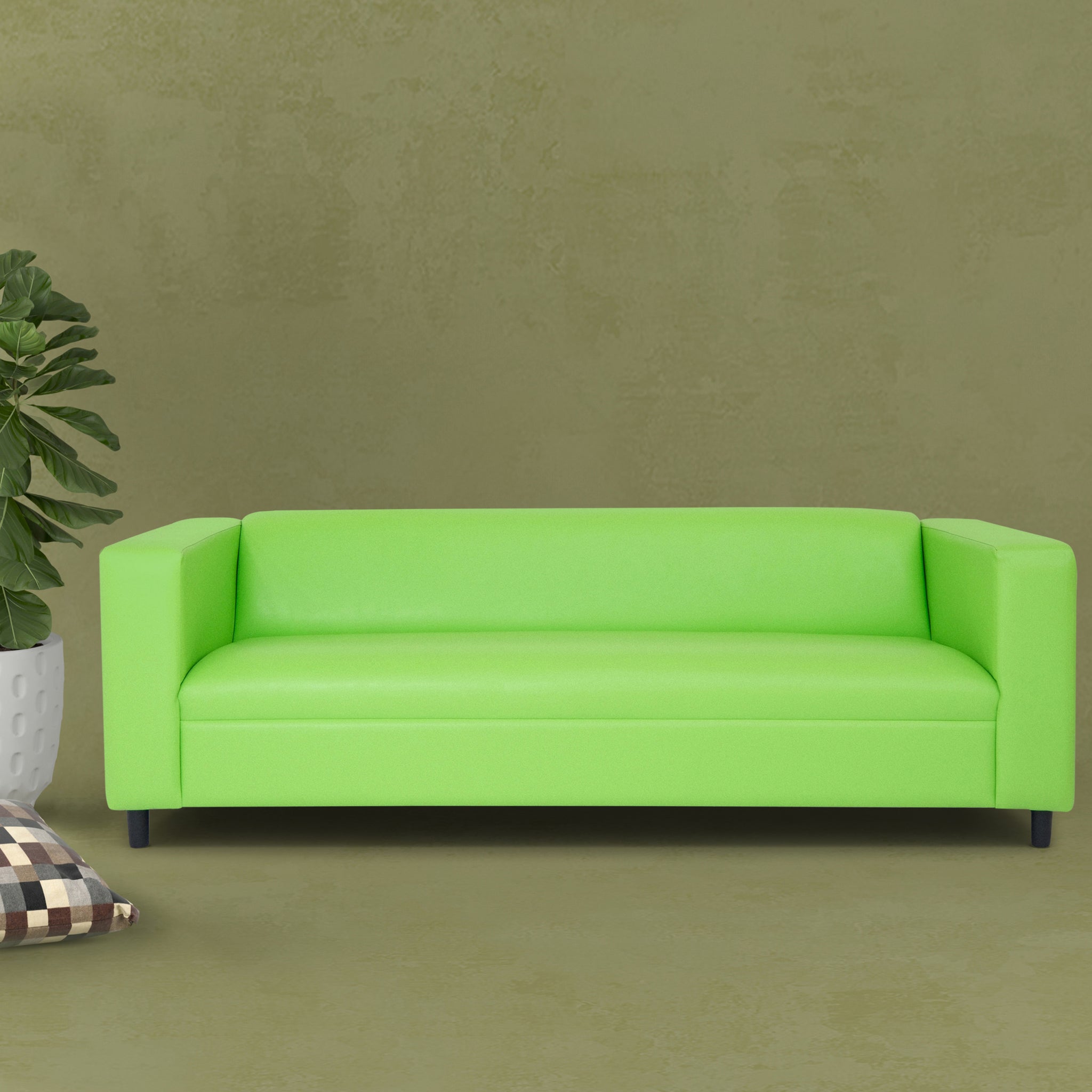 Green Faux Leather Sofa, Modern 3 Seater Sofas Couches For Living Room, Bedroom, Office, And Apartment With Solid Wood Frame Green Wood Foam Vinyl