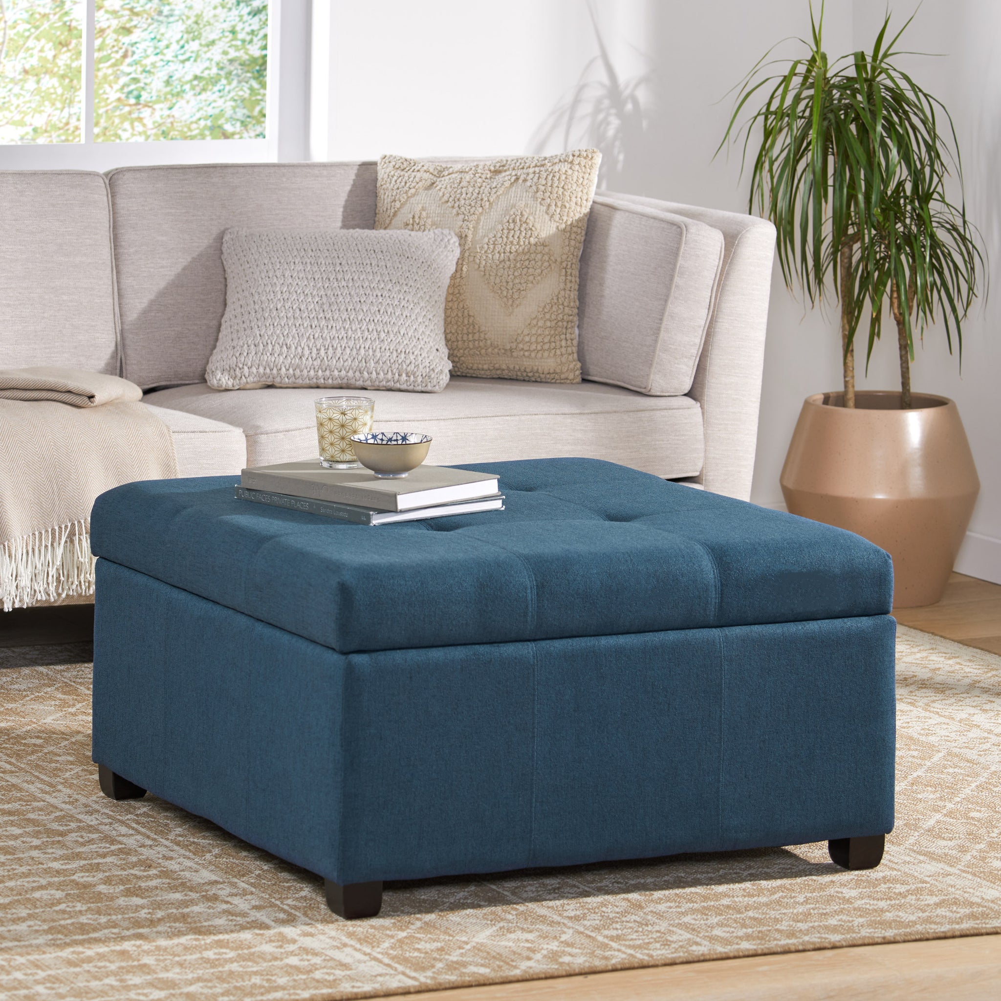 Carlsbad Storage Ottoman Navy Blue Fabric