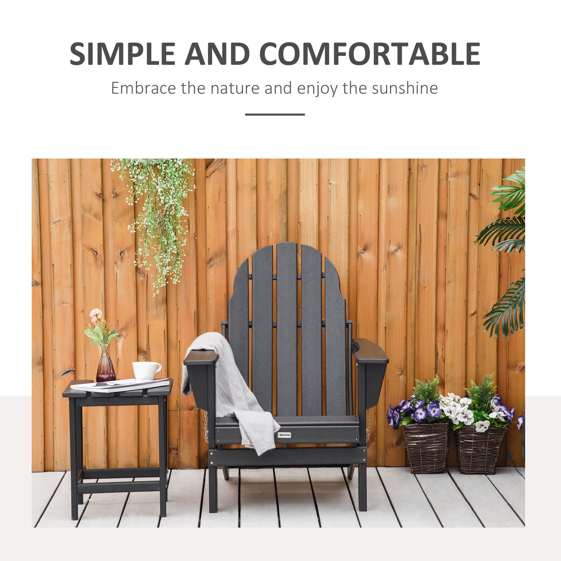 Outsunny Folding Adirondack Chair, Hdpe Fire Pit Chair, Weather Resistant Outdoor Chair For Patio, Garden, Backyard, Lawn, Black Black Polyethylene