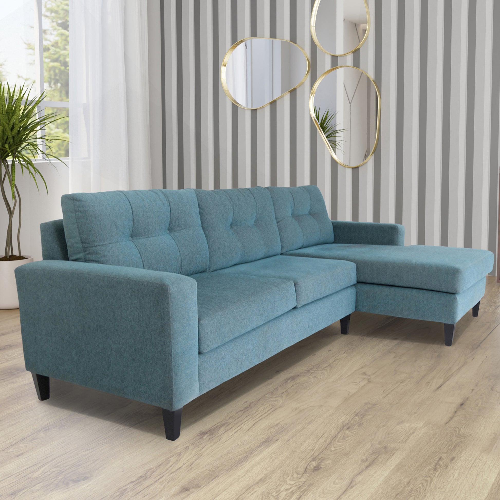 Blue L Shaped Sectional Sofas For Living Room, Modern Sectional Couches For Bedrooms, Apartment With Solid Wood Frame Polyester Nylon Blue Foam Polyester