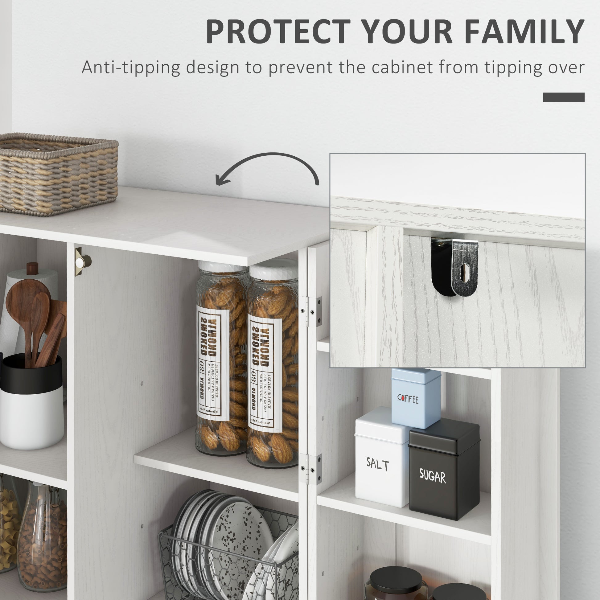 63" Kitchen Pantry Storage Cabinet, 14 Tier Freestanding Kitchen Cupboard With 2 Doors, Adjustable Shelves For Living Room, Dining Room, White White Particle Board