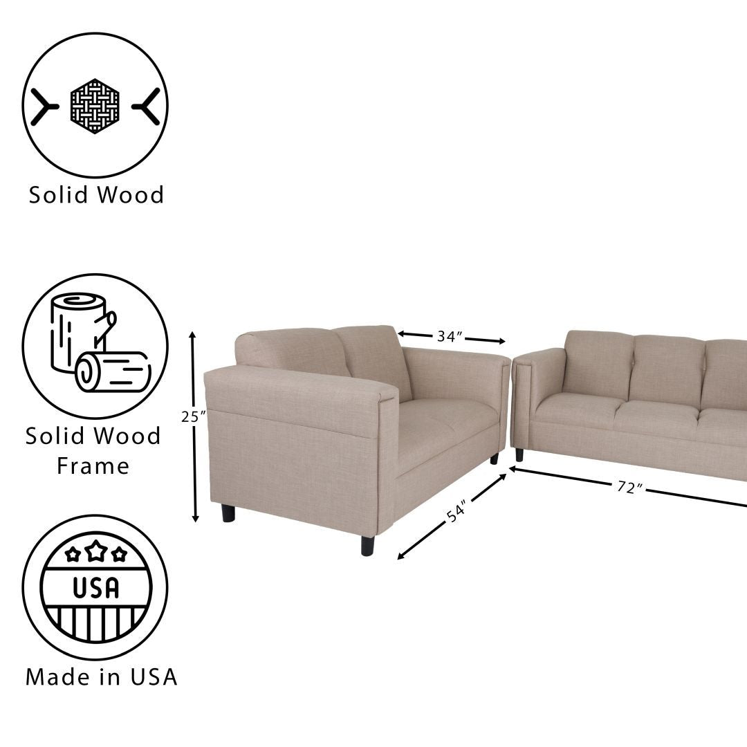 Loveseat And Sofa Set For Living Room, Modern D Cor Couch Sets For Living Room, Bedrooms With Solid Wood Frame Toast, Polyester Nylon Brown Wood Foam Polyester