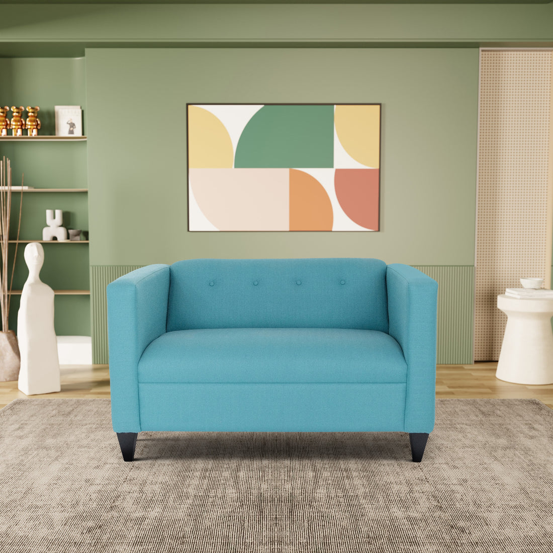 Teal Loveseat Sofa For Living Room, Modern D Cor Beautiful Seat Mini Small Couches For Small Spaces And Bedroom With Solid Wood Frame Polyester Nylon Teal Wood Foam Polyester