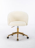 Hengming Golden Foot Office Chair, Modern Armchair, Height Adjustable, Rotary Cosmetic Chair, For Bedroom,Set Of 1 White Wool
