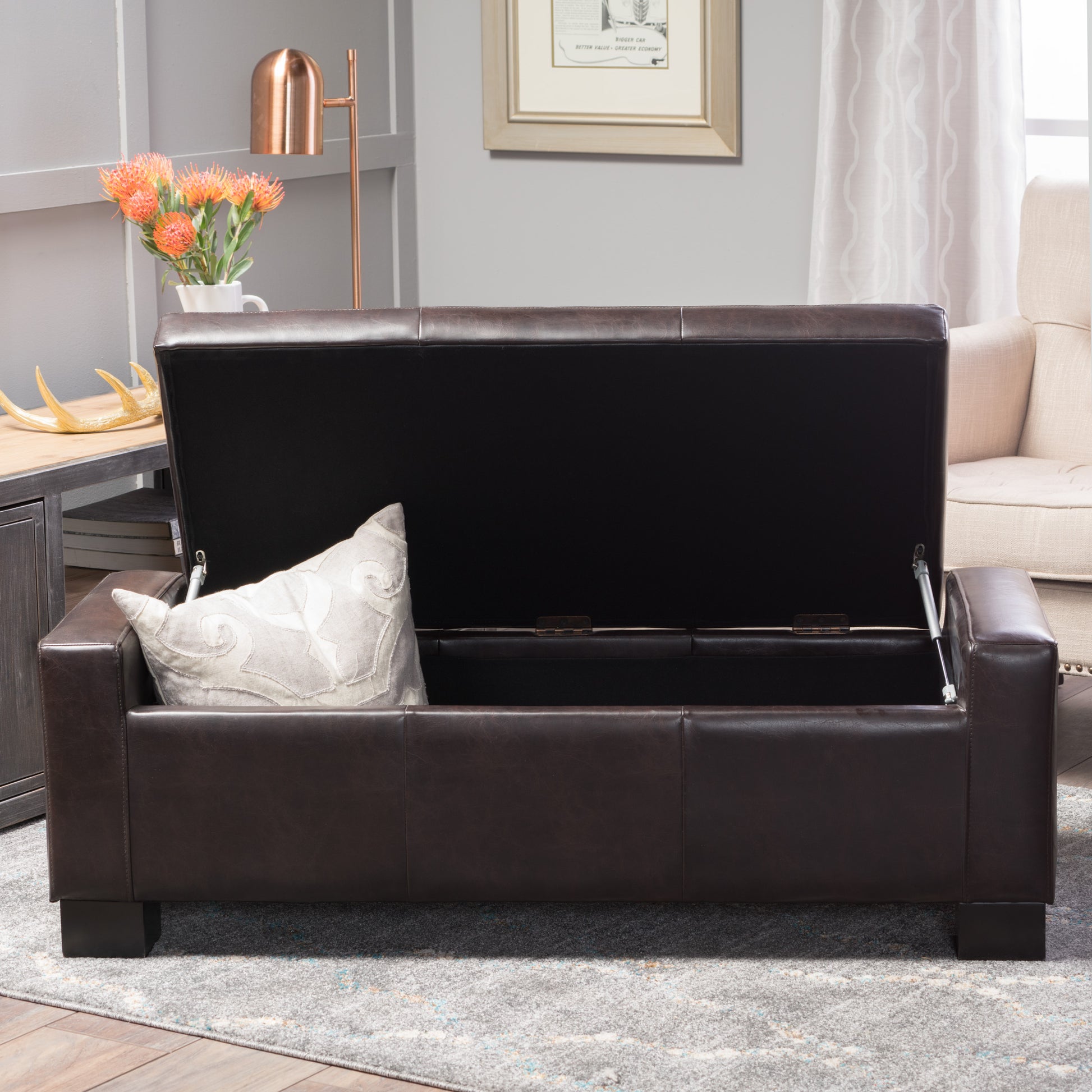 Guernsey Ottoman Brown Leather