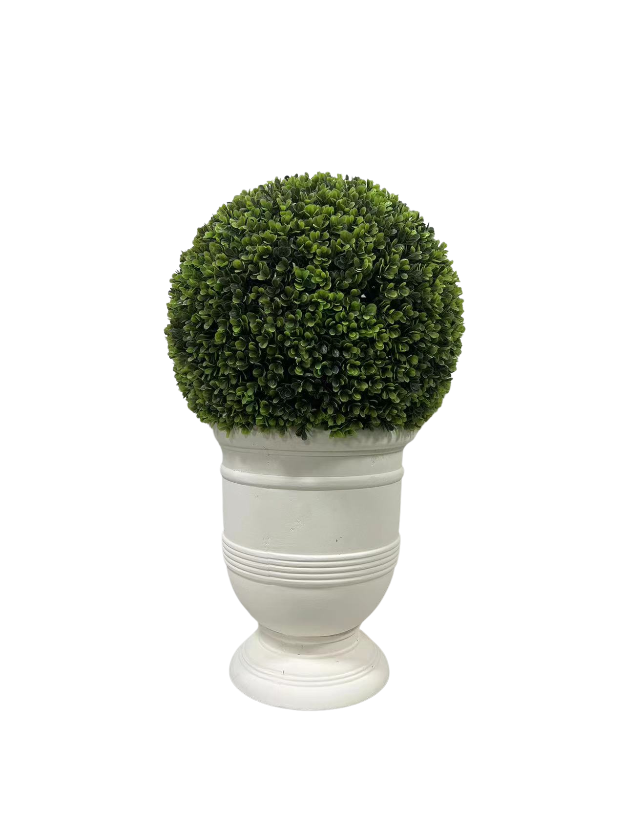 24" Ball Topiary In White Pot, Artificial Faux Plant For Indoor And Outdoor Green Plastic