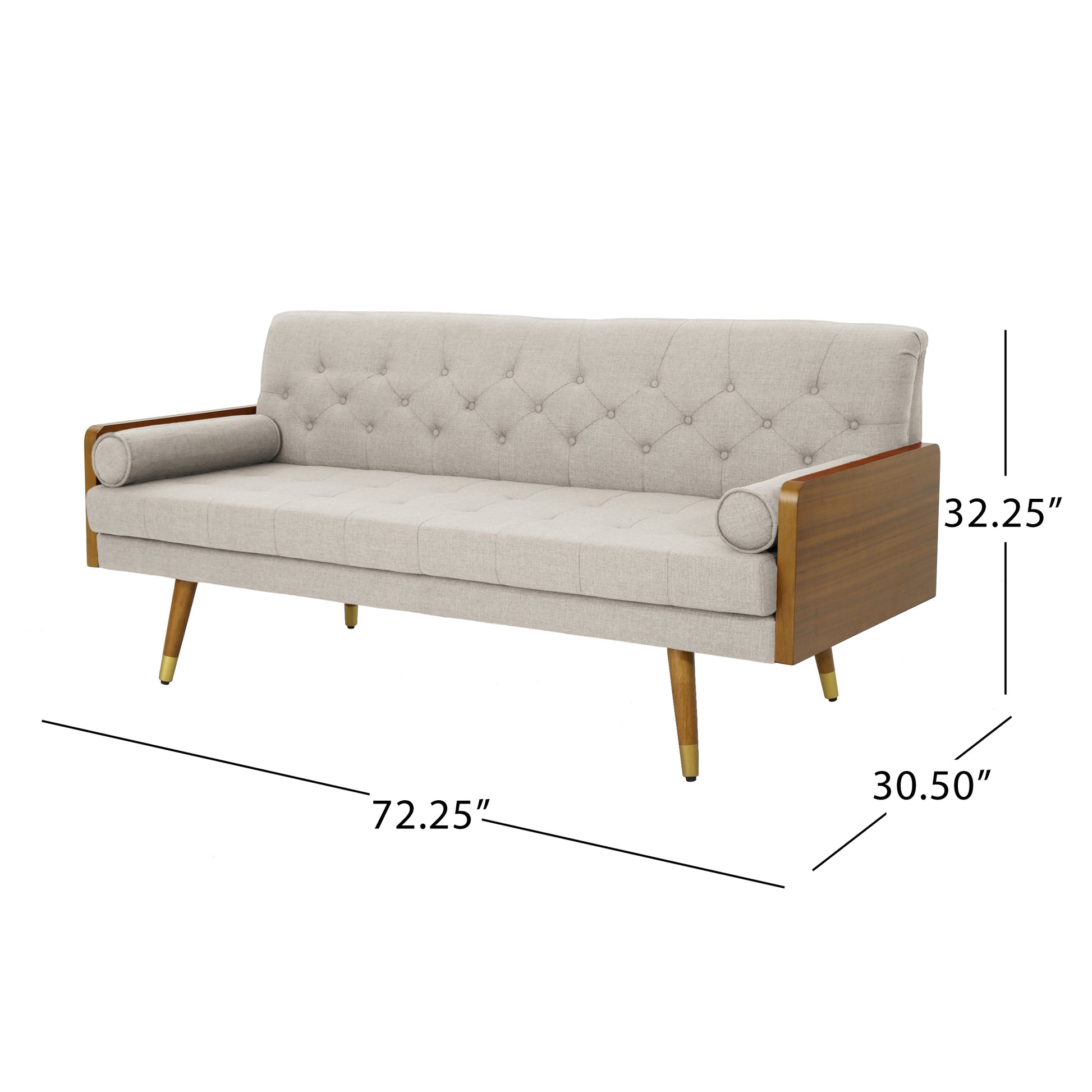 Aidan Mid Century Modern Tufted Fabric Sofa Beige Fabric