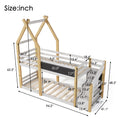 Twin Over Twin House Bunk Bed With White Storage Staircase And Blackboard, White And Natural Box Spring Not Required Twin White Bed Frame Pine