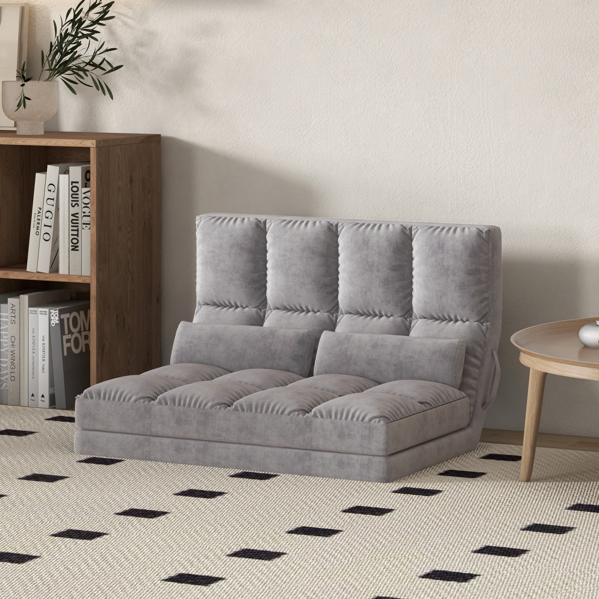 Convertible Floor Sofa Chair, Folding Couch Bed, Guest Chaise Lounge With 2 Pillows, Adjustable Backrest And Headrest, Dark Gray Dark Gray Polyester