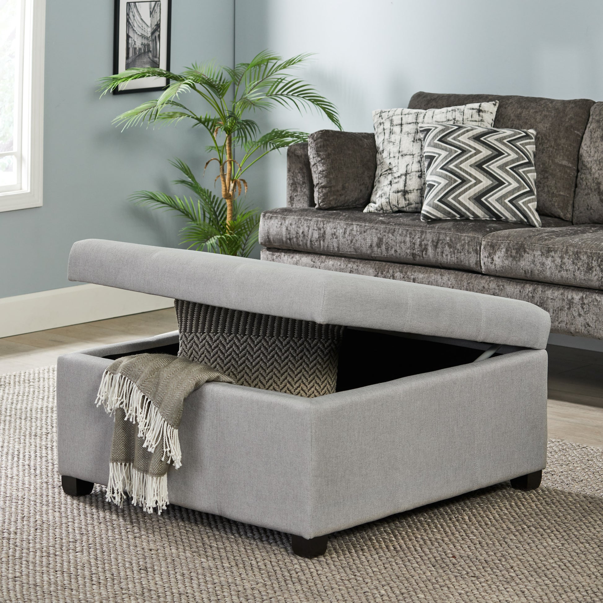 Carlsbad Storage Ottoman Light Grey Fabric