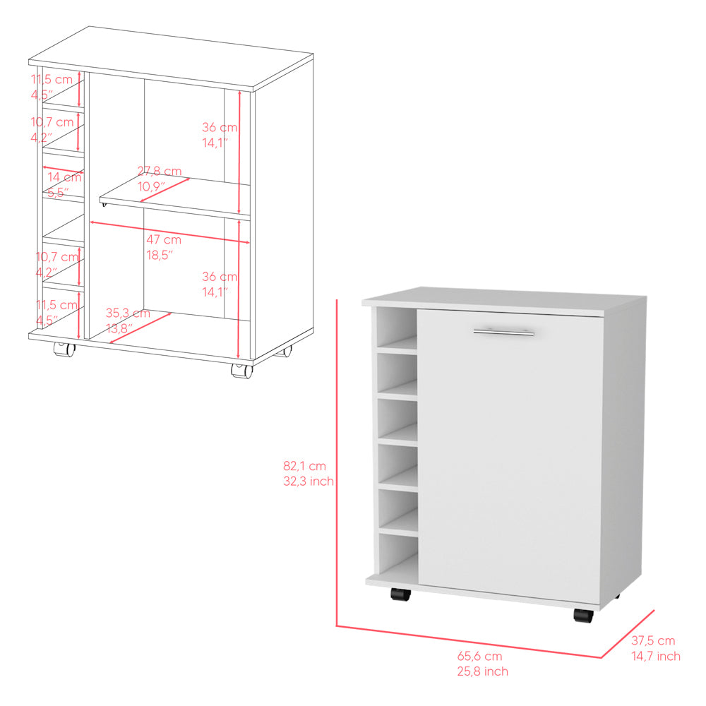 Bar Cart Cisco, Living Room, White White Particle Board Engineered Wood