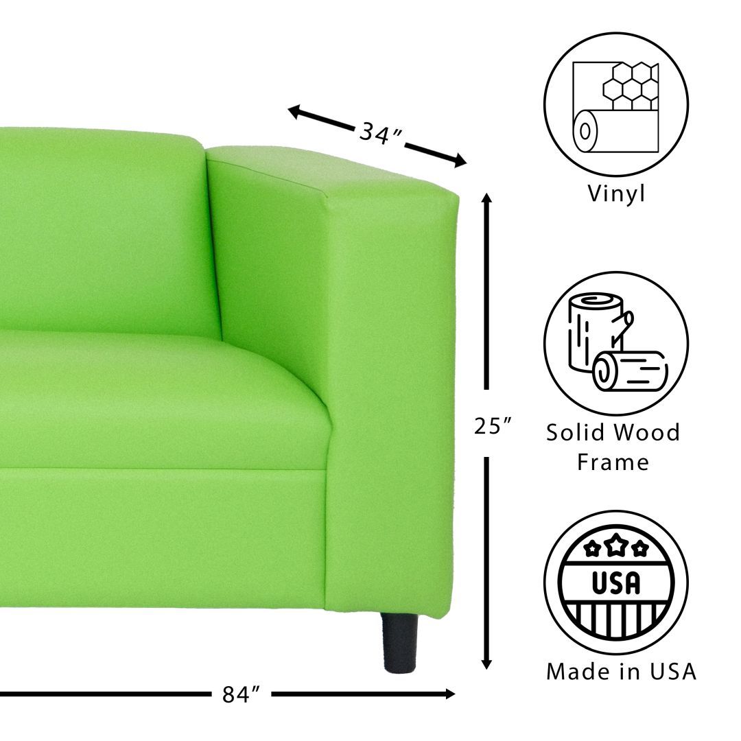 Green Faux Leather Sofa, Modern 3 Seater Sofas Couches For Living Room, Bedroom, Office, And Apartment With Solid Wood Frame Green Wood Foam Vinyl