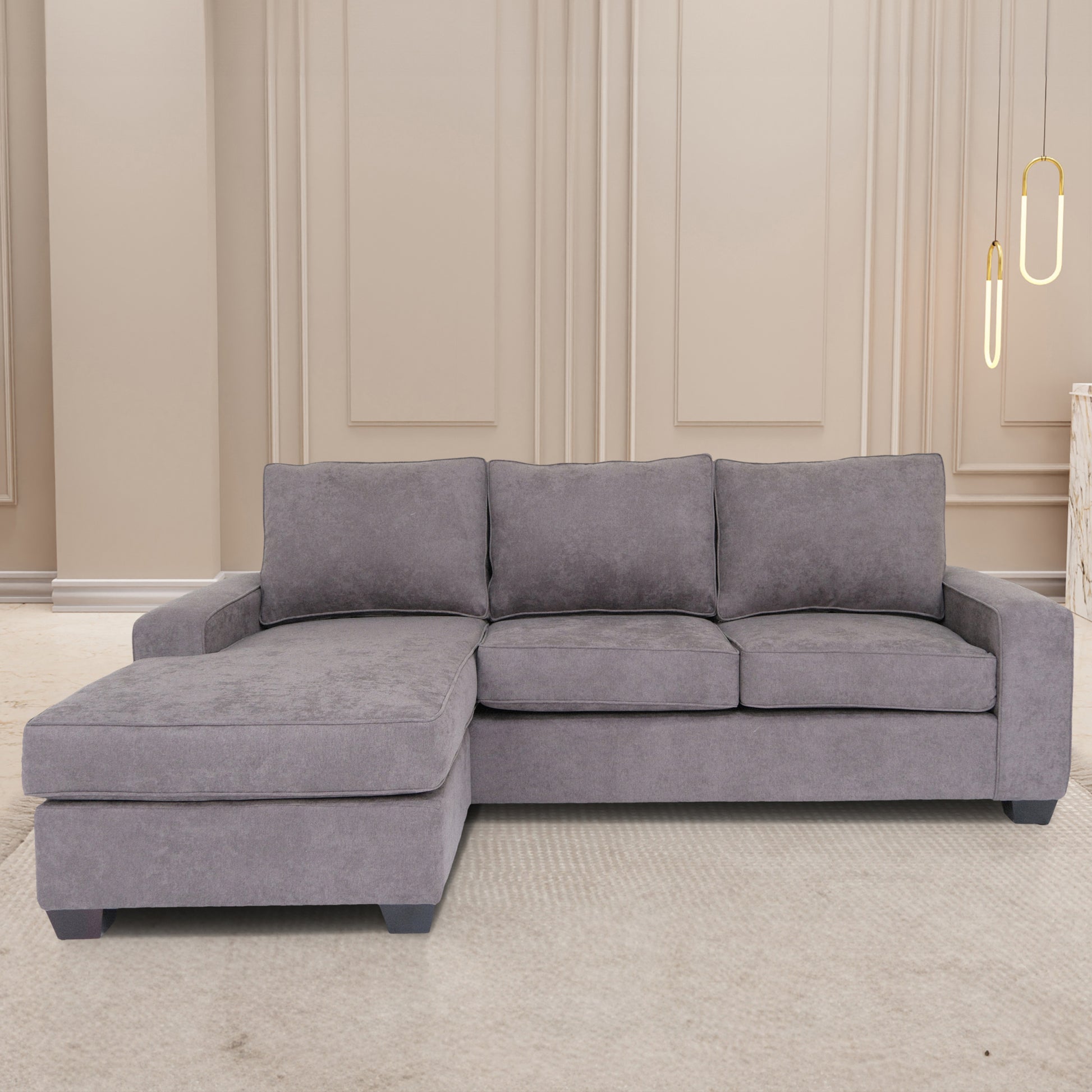 Grey L Shaped Sectional Sofas For Living Room, Modern Reversible Sectional Couches For Bedrooms, Apartment With Solid Wood Frame Polyester Nylon Grey Wood Foam Polyester