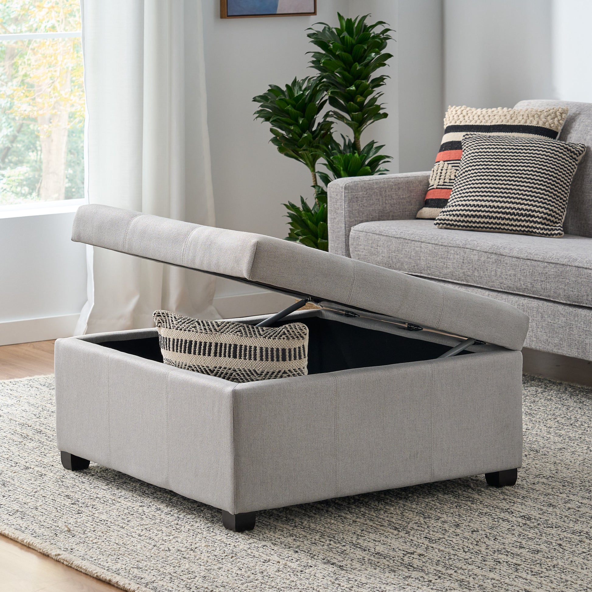 Carlsbad Storage Ottoman Light Grey Fabric