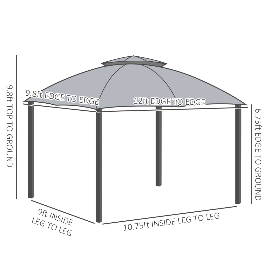 10' X 12' Outdoor Gazebo, Patio Gazebo Canopy Shelter W Double Vented Roof, Zippered Mesh Sidewalls, Solid Steel Frame, Grey Grey Polyester