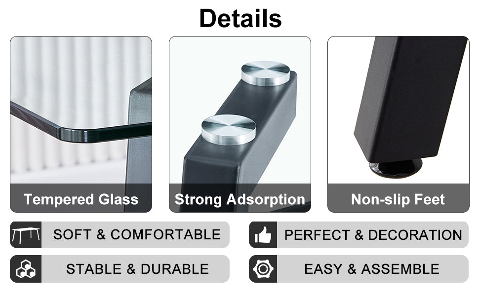 Table And Chair Set. 1 Table And 4 Black Chairs. Glass Dining Table With 0.31 Inch Tempered Glass Tabletop And Black Coated Metal Legs. Equipped With Black Pu Chairs 1123 008 Transparent Glass