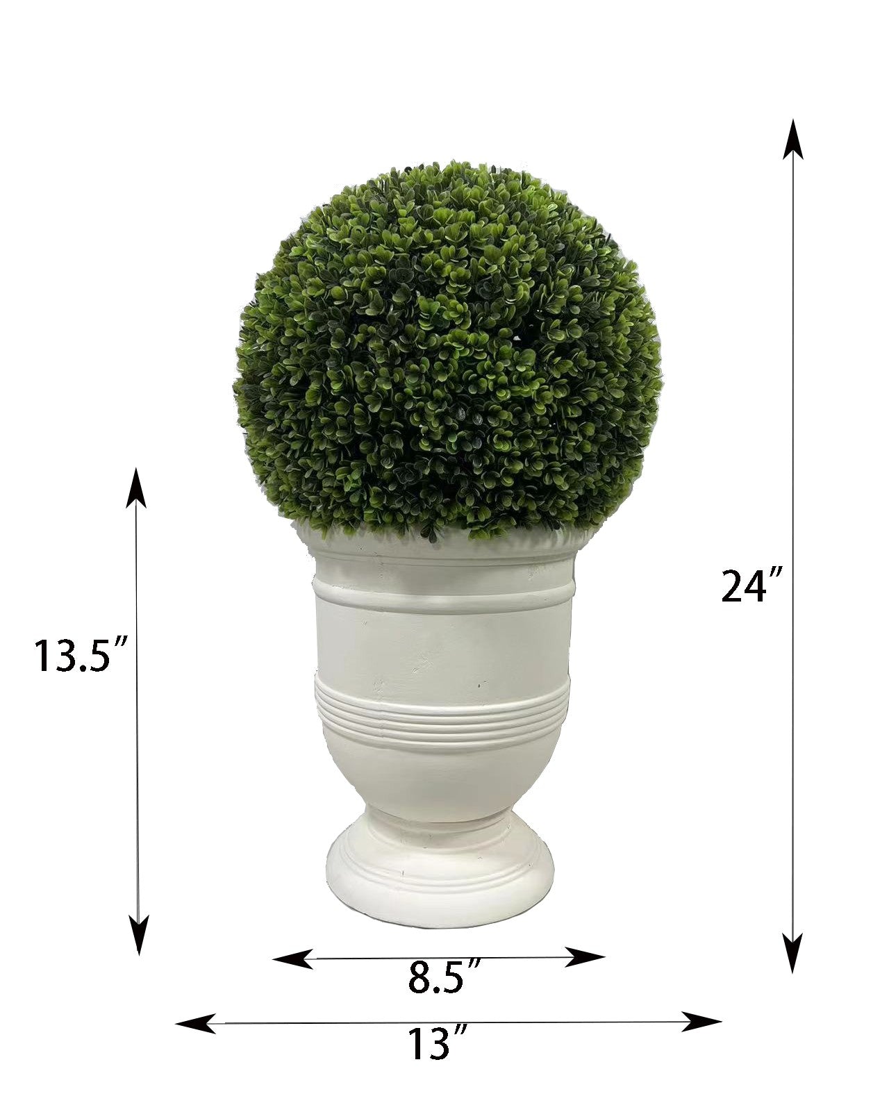 24" Ball Topiary In White Pot, Artificial Faux Plant For Indoor And Outdoor Green Plastic