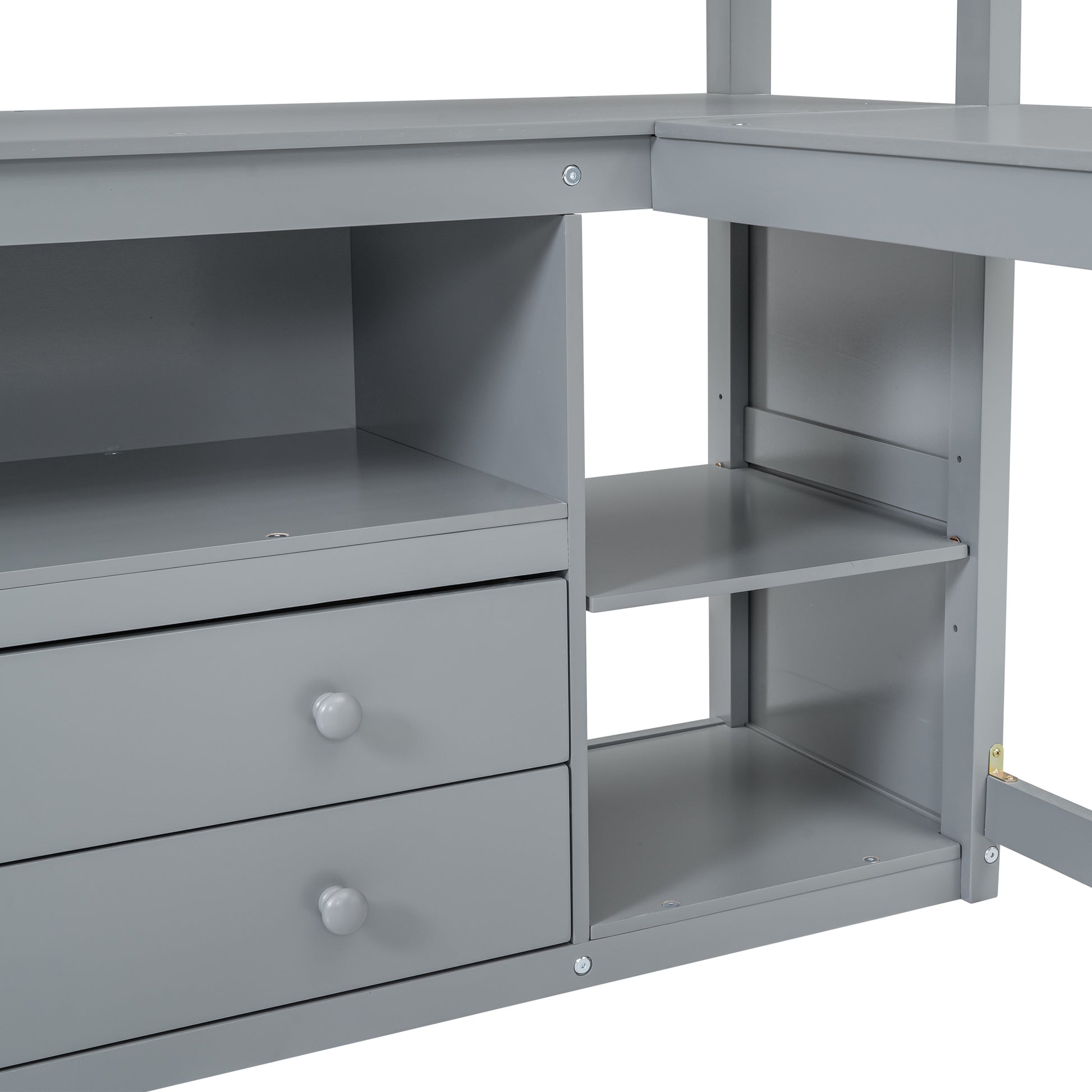 Full Size Loft Bed With Desk And Shelves,Two Built In Drawers,Gray Old Sku: Gx000416Aae Box Spring Not Required Full Gray Wood Bedroom Pine