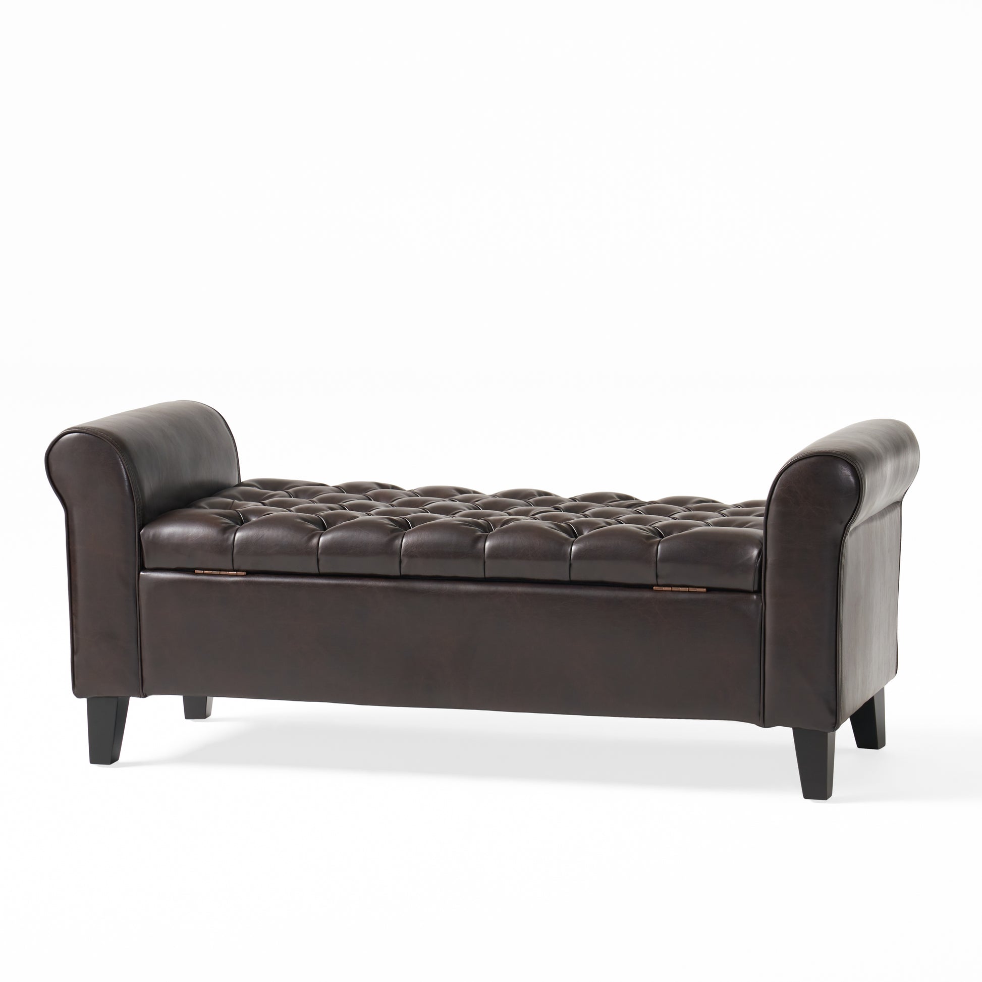 Hayes Armed Storage Bench Brown Pu