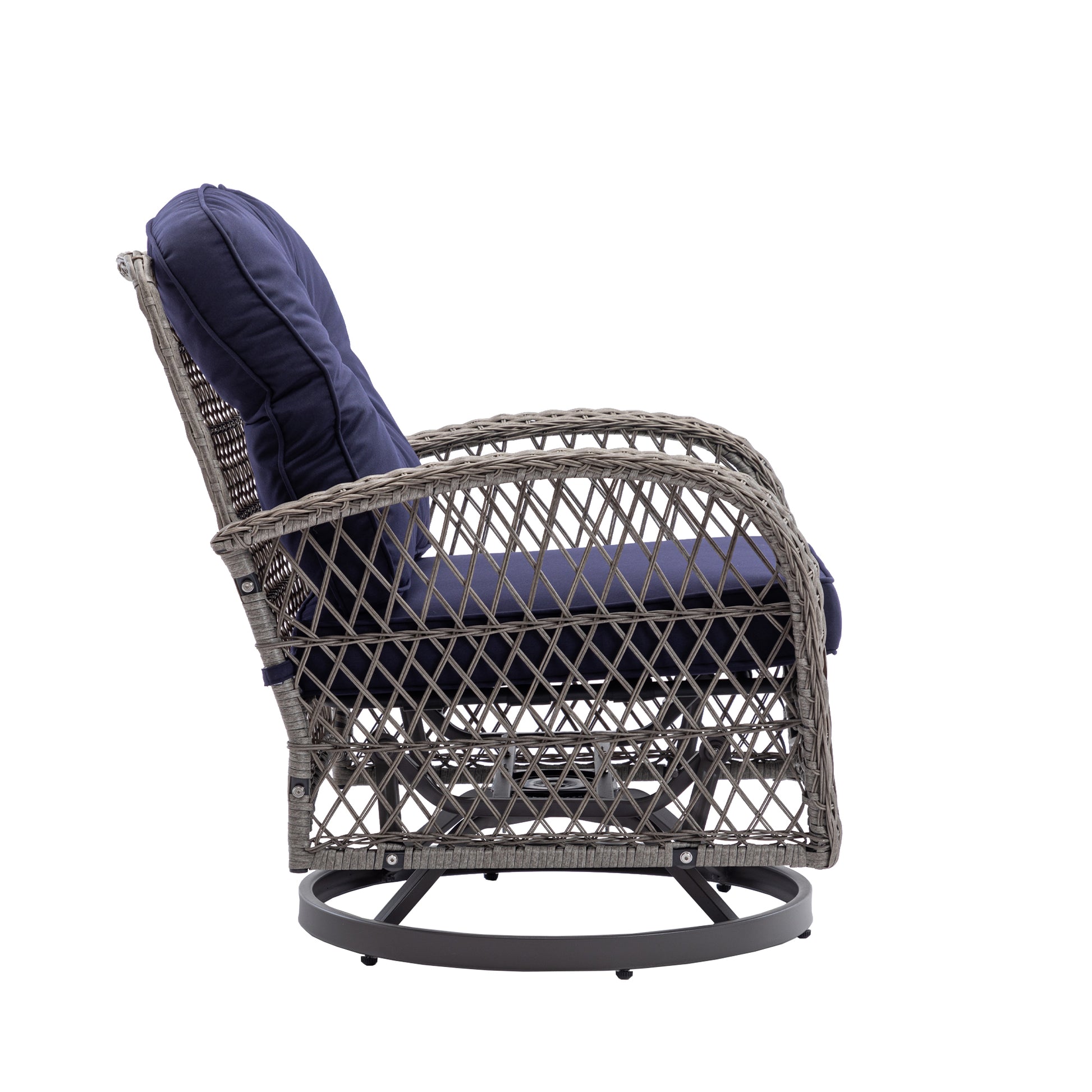 3 Pieces Outdoor Swivel Rocker Patio Chairs, 360 Degree Rocking Patio Conversation Set With Thickened Cushions And Glass Coffee Table For Backyard, Navy Blue Navy Blue Steel