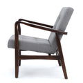 Mid Century Modern Fabric Club Chair With Wood Frame, Grey And Dark Espresso Grey Fabric