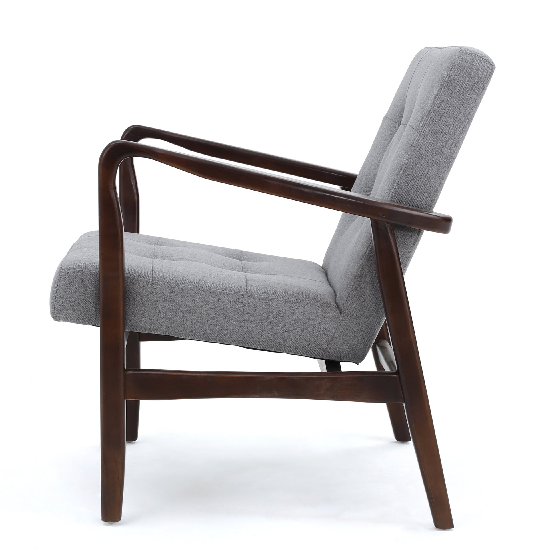 Mid Century Modern Fabric Club Chair With Wood Frame, Grey And Dark Espresso Grey Fabric