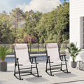 Oversized Folding Rocking Camping Chair Set Of 2, Outdoor Rockers With Headrests, Zero Gravity Bungee Lawn Chairs For 2 Adults, Cream White White Steel