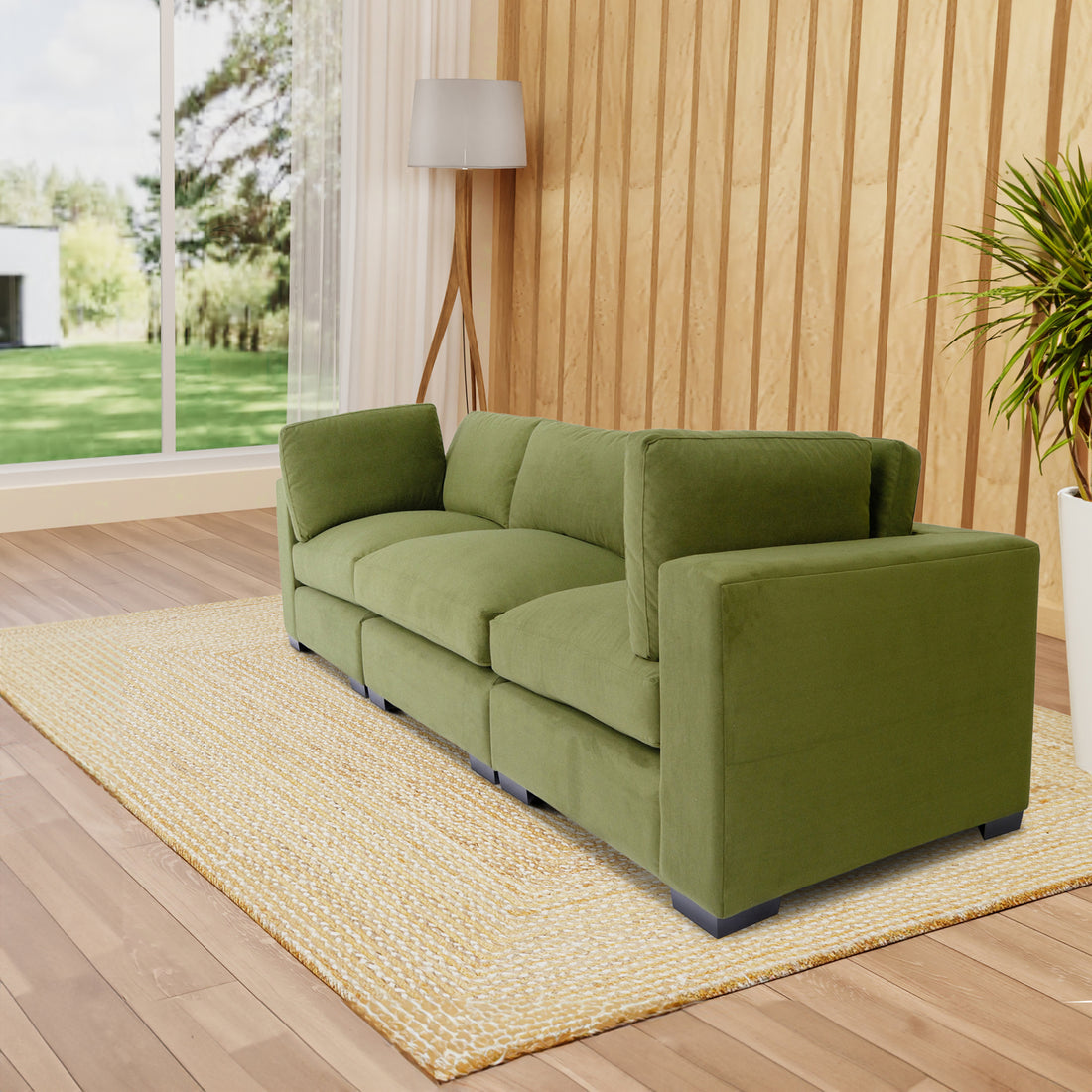 Forest Green Sofa For Living Room, Modern 3 Seater Sofas Couches For Bedroom, Office, And Apartment With Solid Wood Frame Polyester Green Wood Foam Polyester