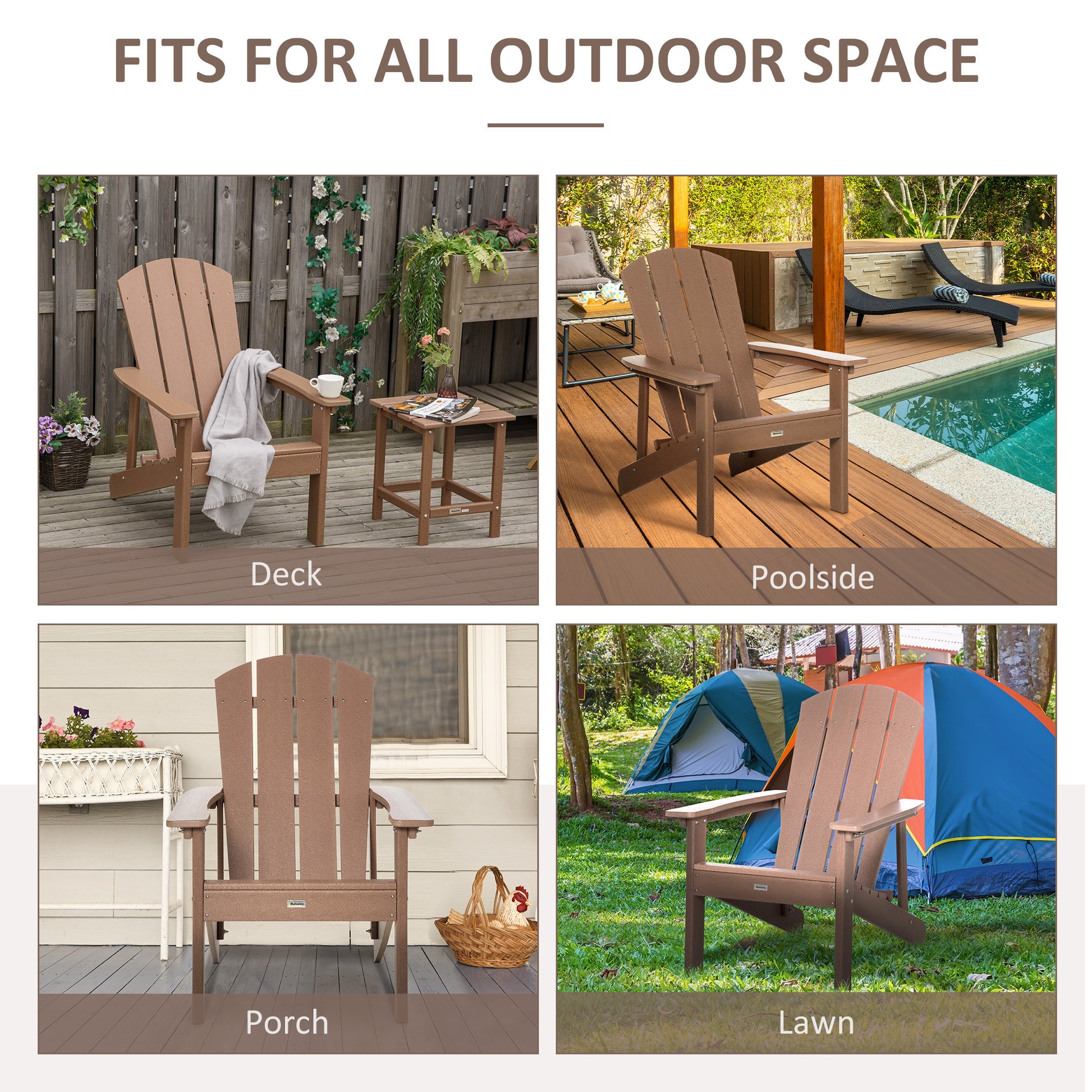 Adirondack Chair, Faux Wood Patio & Fire Pit Chair, Weather Resistant Hdpe For Deck, Outside Garden, Porch, Backyard, Brown Brown Hdpe