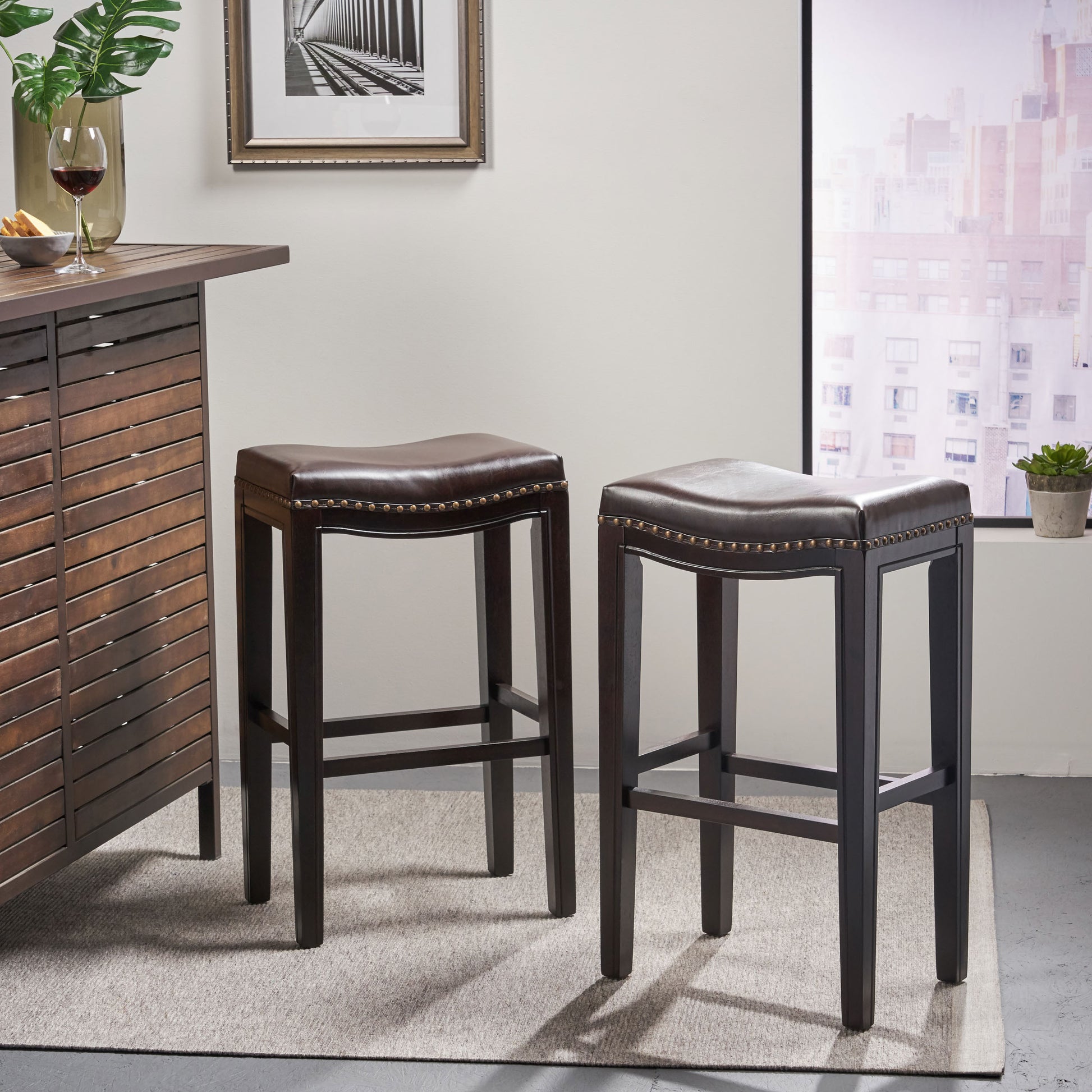 Tiffin Studded Barstool Brown Pu