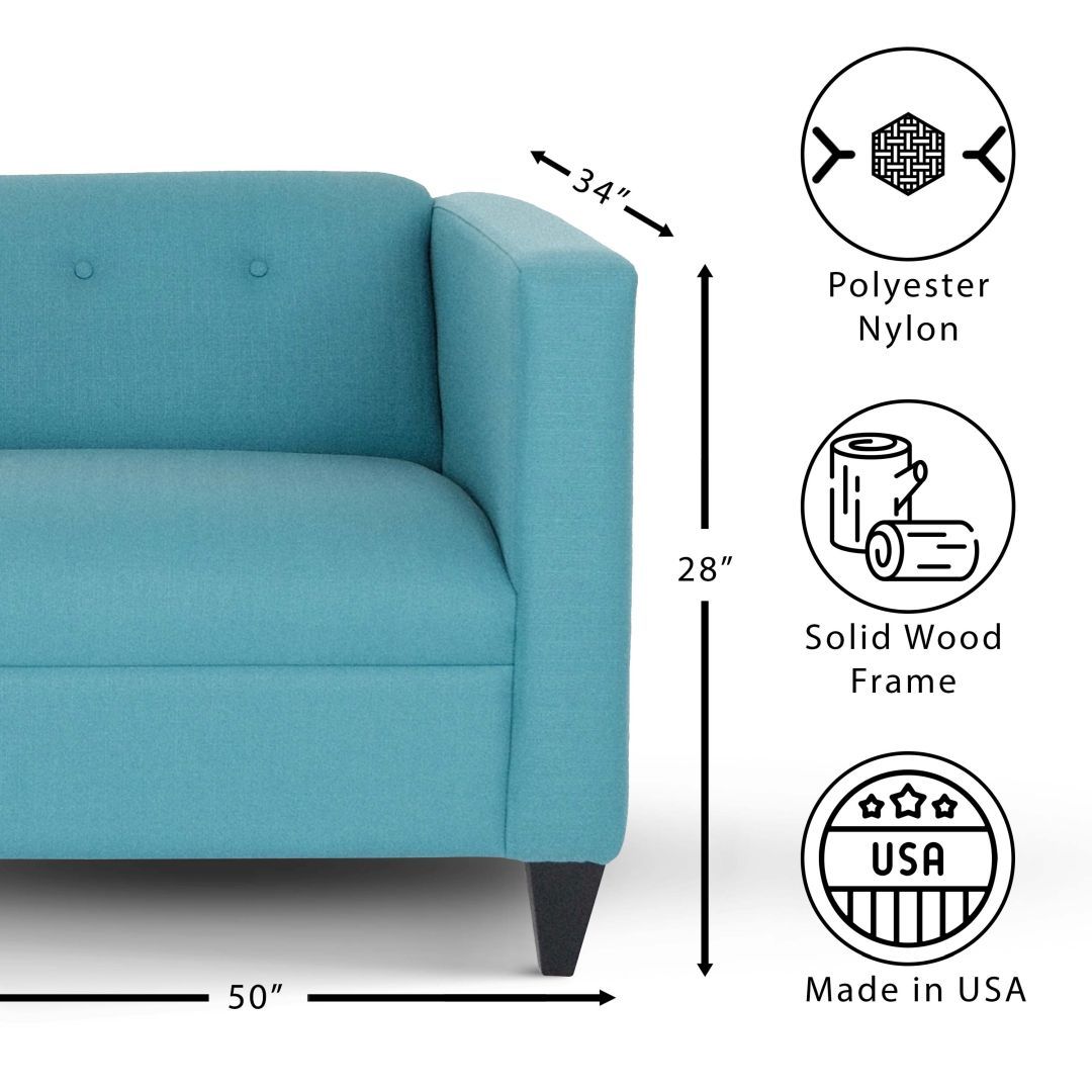 Teal Loveseat Sofa For Living Room, Modern D Cor Beautiful Seat Mini Small Couches For Small Spaces And Bedroom With Solid Wood Frame Polyester Nylon Teal Wood Foam Polyester