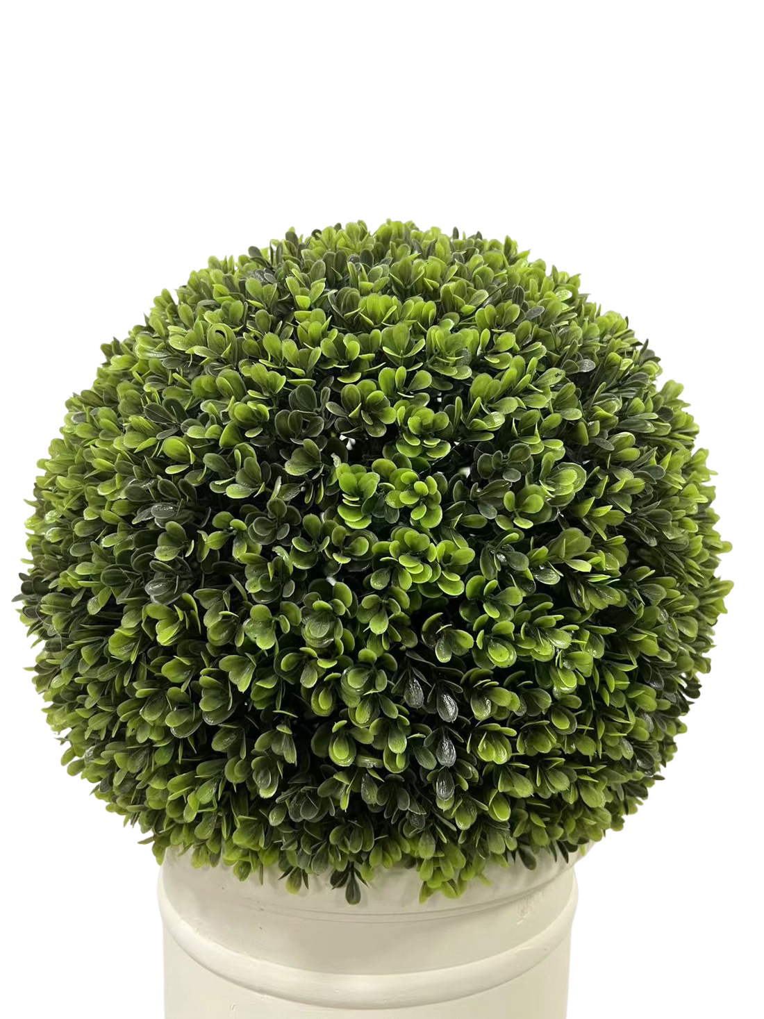 24" Ball Topiary In White Pot, Artificial Faux Plant For Indoor And Outdoor Green Plastic