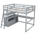 Full Size Loft Bed With Desk And Shelves,Two Built In Drawers,Gray Old Sku: Gx000416Aae Box Spring Not Required Full Gray Wood Bedroom Pine