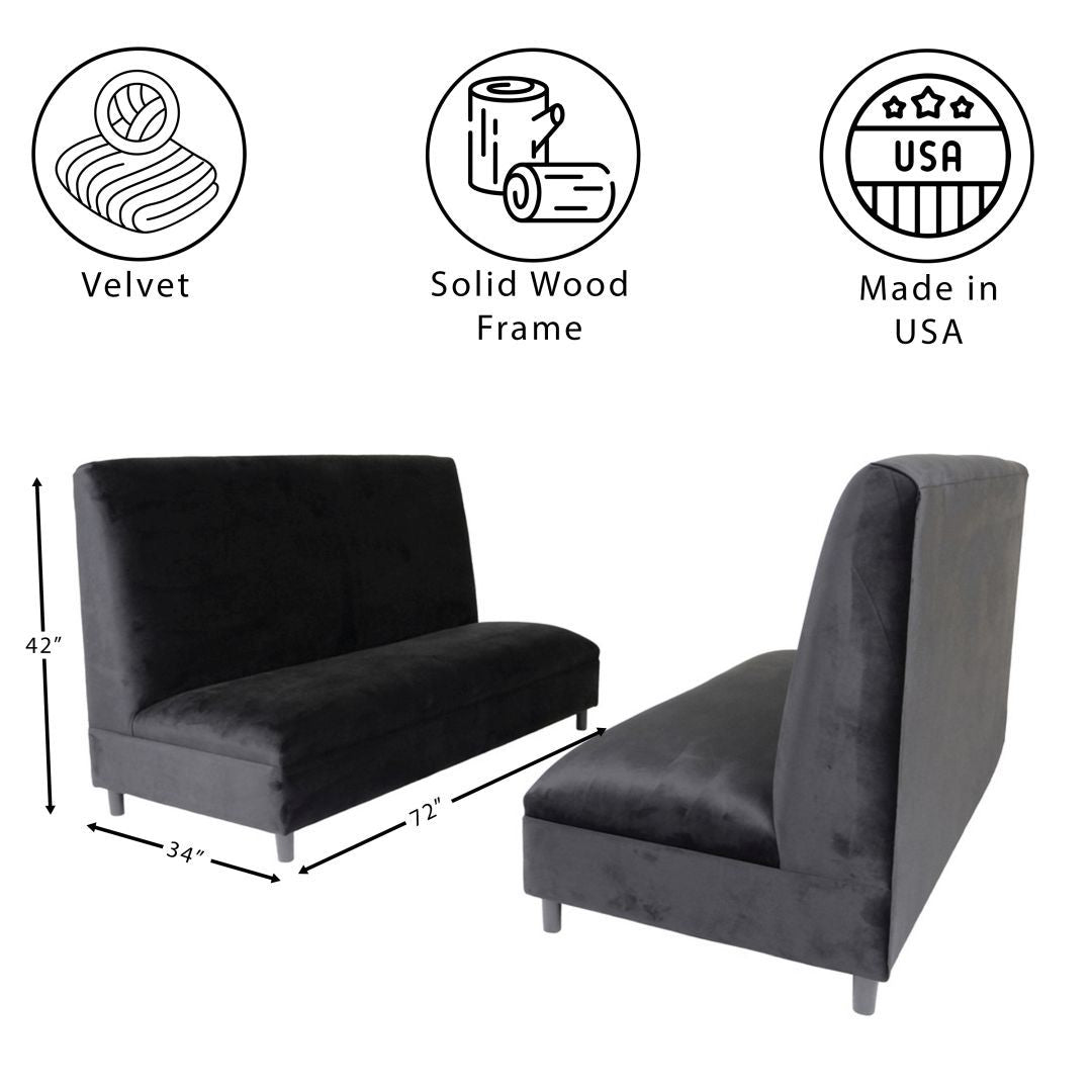 Black Velvet Booth, Modern Armless Booth For Living Room, Bedroom And Apartment With Solid Wood Frame Set Of 2 Black Wood Foam Velvet