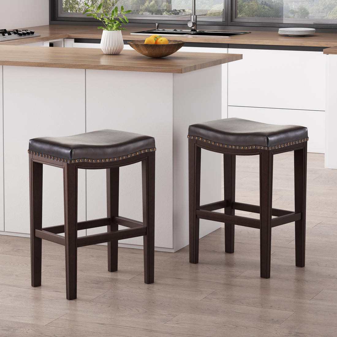 Tiffin Studded Counterstool Set Of 2 Brown Pu