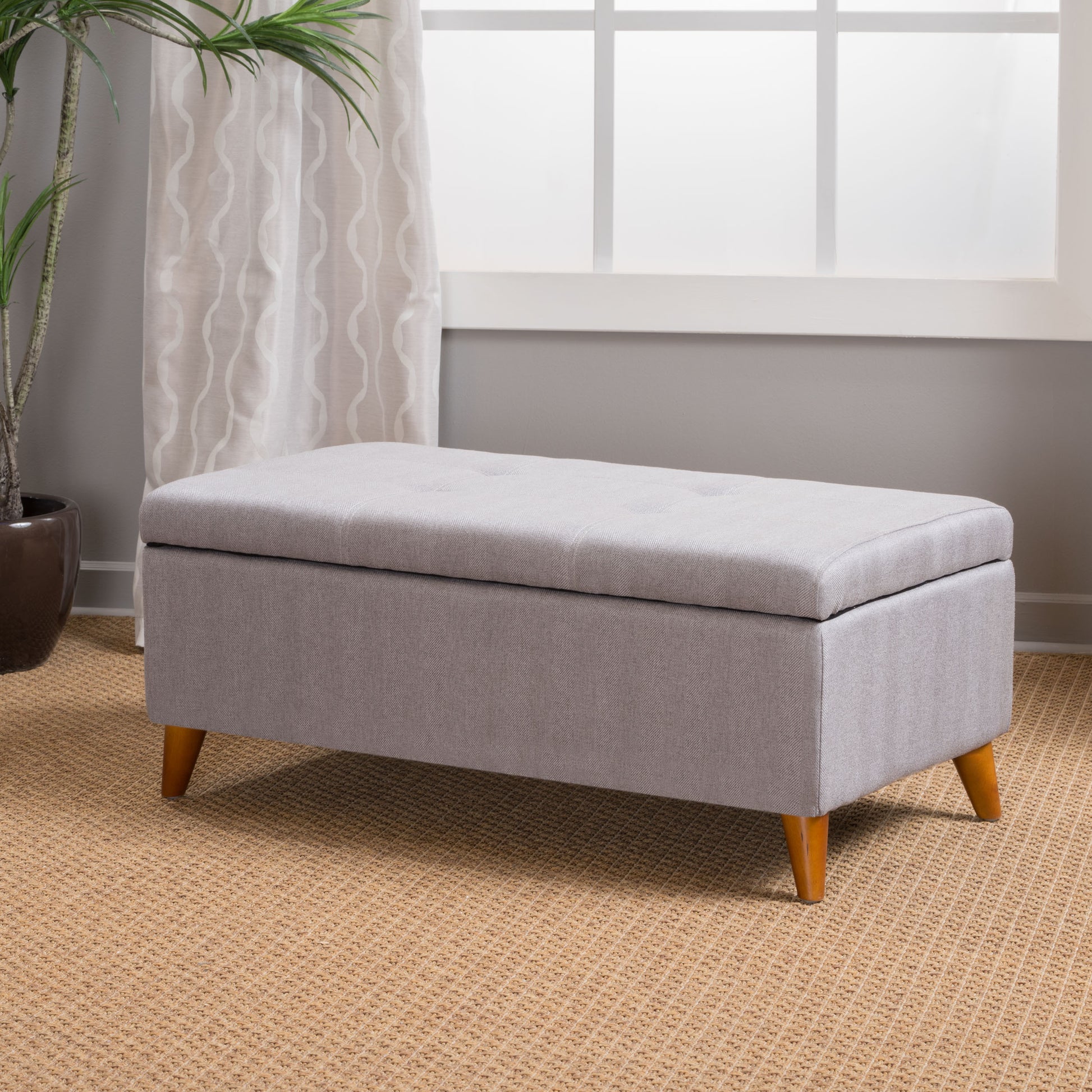 Storage Ottoman Grey Fabric