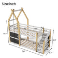 Twin Over Twin House Bunk Bed With White Storage Staircase And 2 Blackboards, White And Natural Box Spring Not Required Twin White Bed Frame Pine