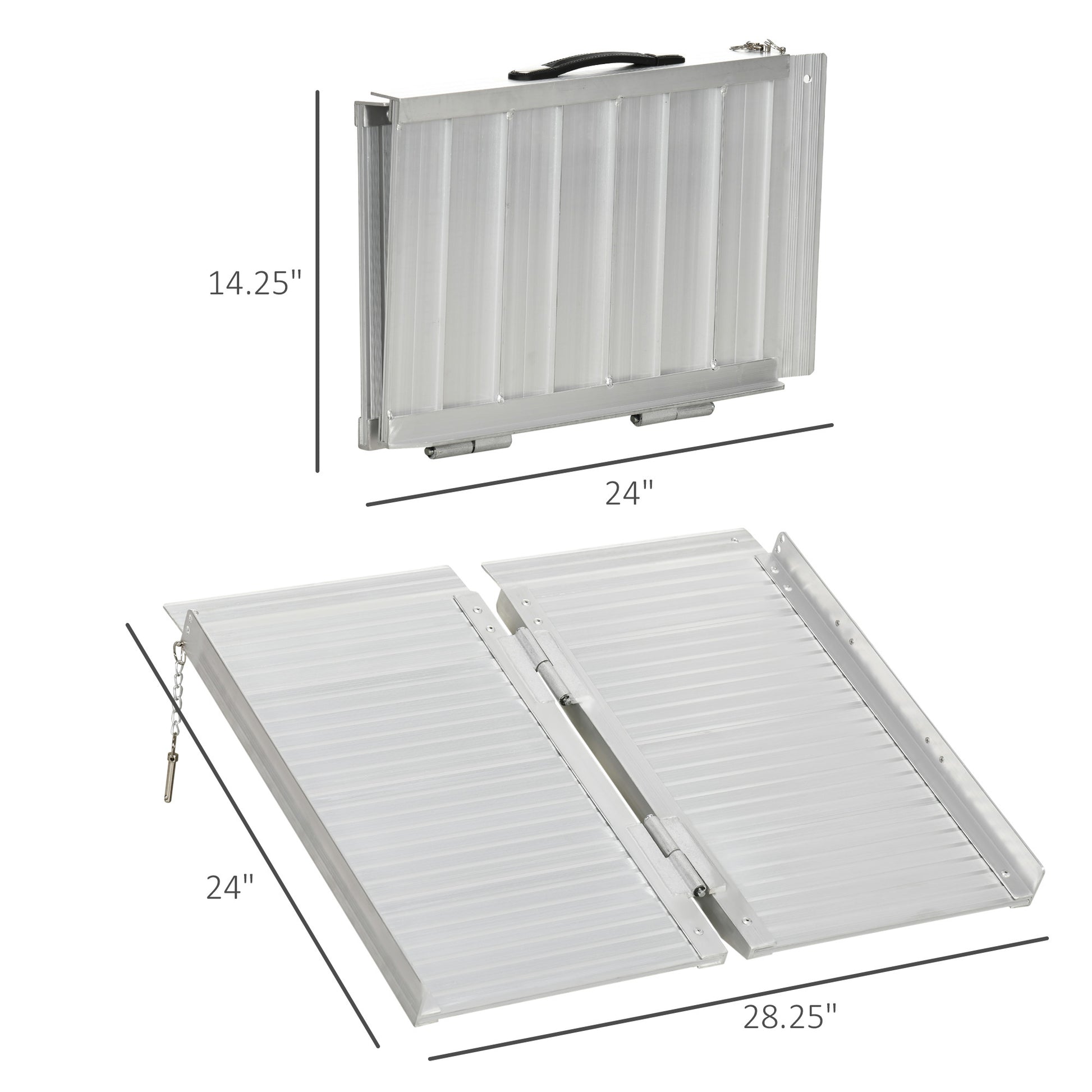 Textured Aluminum Portable Wheelchair Ramp For Home, Steps, Doorways, Foldable Handicap Ramp 2', Threshold Ramp With Durability For Strong Load Bearing Silver Aluminum
