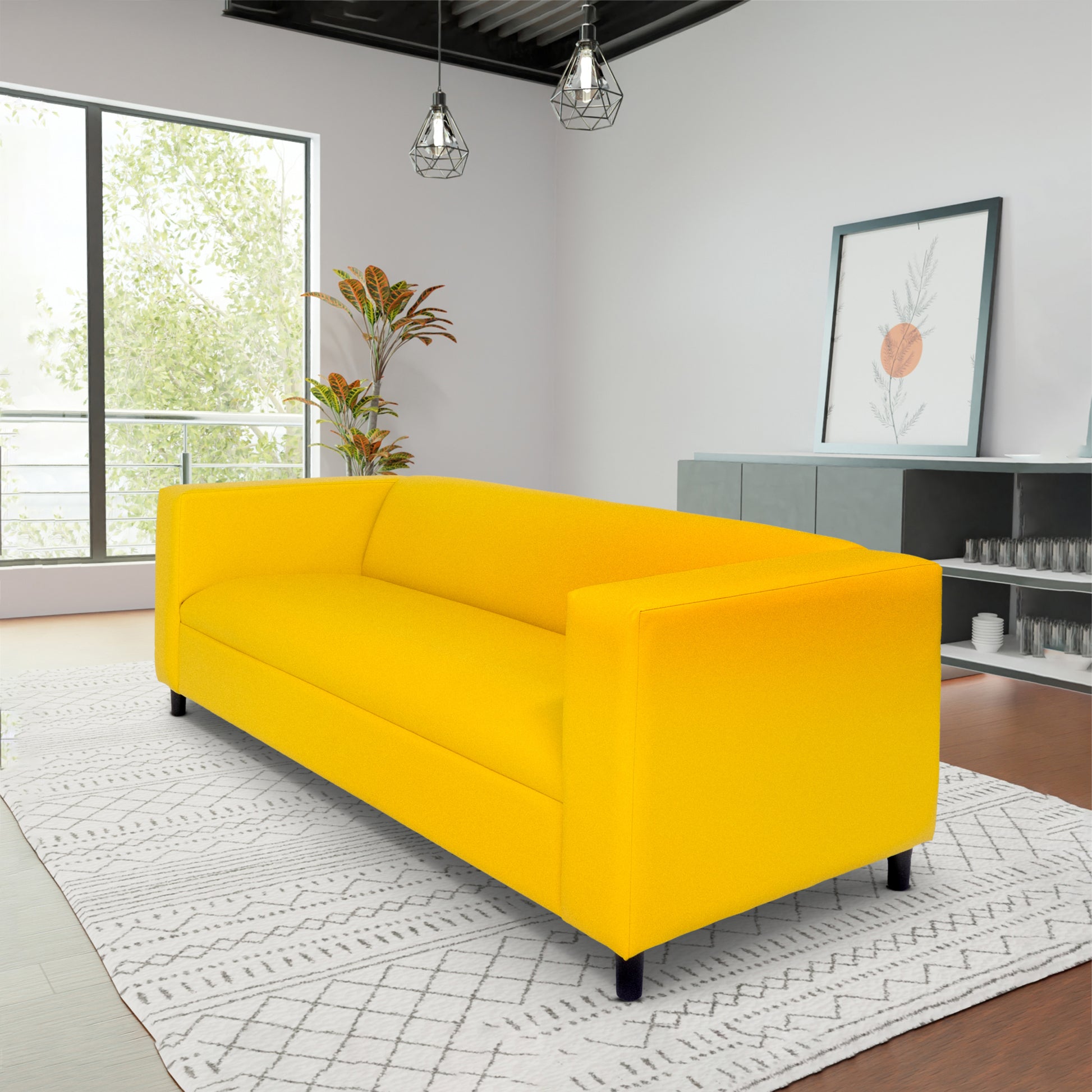 Yellow Faux Leather Sofa, Modern 3 Seater Sofas Couches For Living Room, Bedroom, Office, And Apartment With Solid Wood Frame Yellow Wood Foam Vinyl