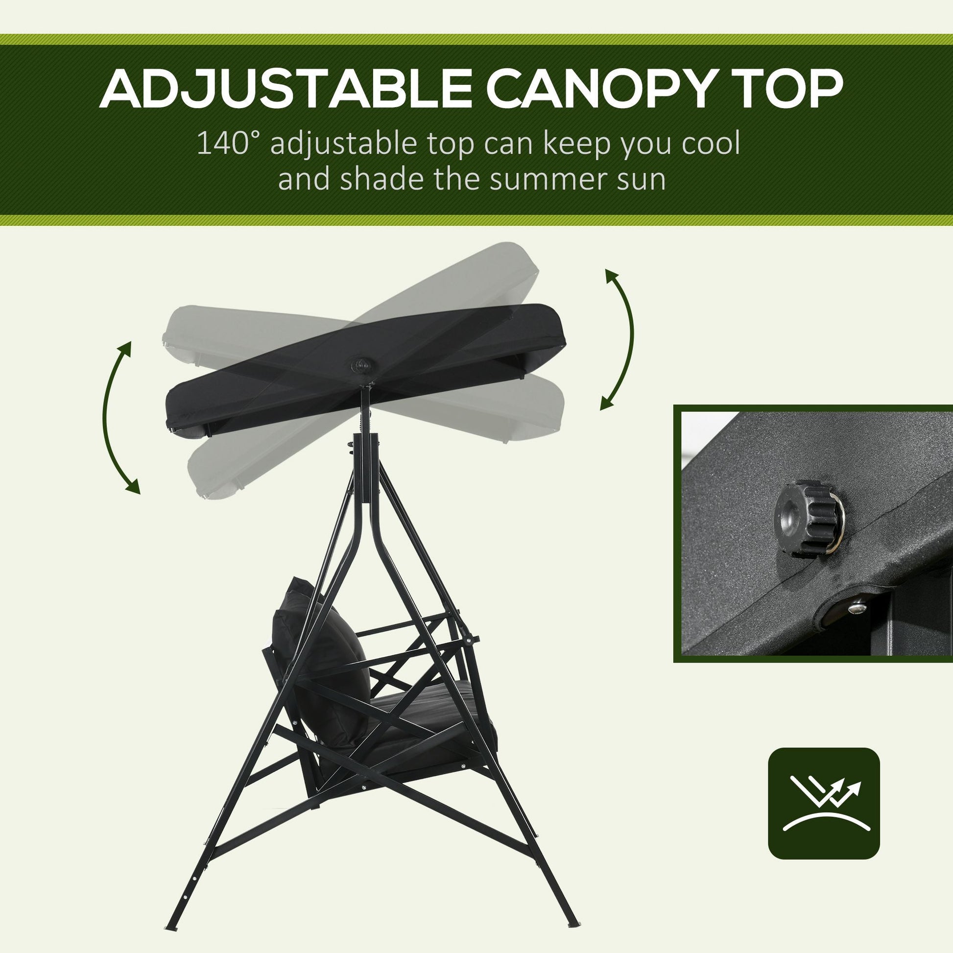 3 Seat Patio Swing Chair, Porch Swing Glider With Cushion, 3 Throw Pillows & Adjustable Canopy For Porch, Garden, Poolside, Backyard, Black Black Steel