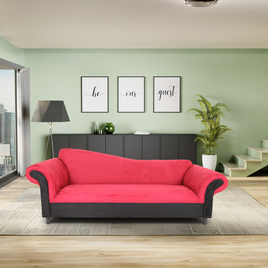 S Back Red And Black Velvet Sofa For Living Room, Modern 3 Seater Sofas Couches For Bedroom, Office, And Apartment With Solid Wood Frame Red Wood Foam Velvet