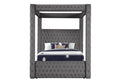 Monica Luxurious Four Poster Full Bed Made With Wood In Gray Full Gray Wood Bedroom Modern Upholstered Velvet Wood