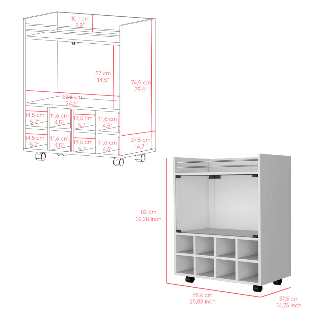 Bar Cart Philadelphia, Living Room, White White Particle Board Engineered Wood