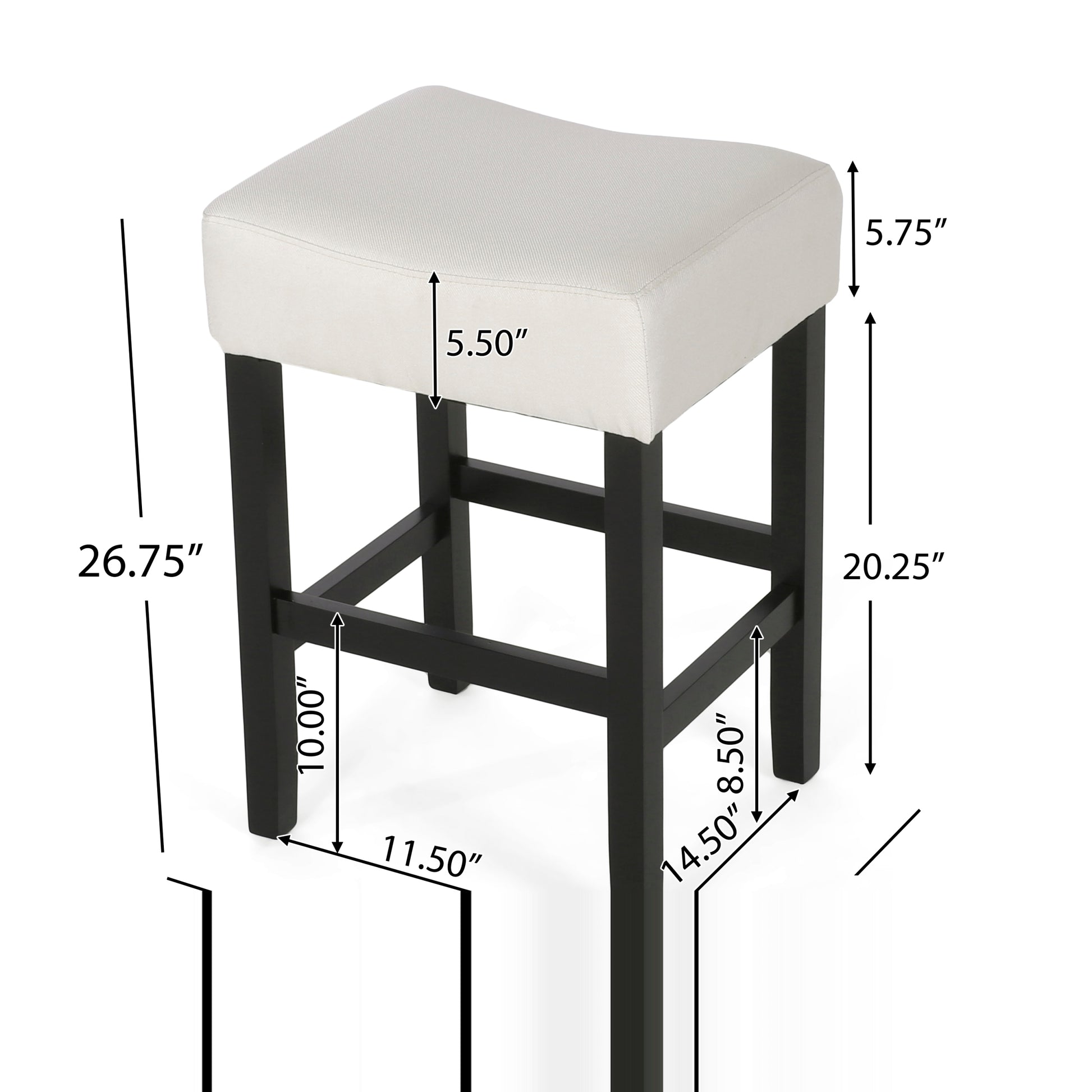 Set Of 2, 26.75" Backless Leather Counter Height Barstool, Beige Beige Fabric