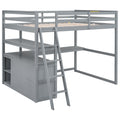 Full Size Loft Bed With Desk And Shelves,Two Built In Drawers,Gray Old Sku: Gx000416Aae Box Spring Not Required Full Gray Wood Bedroom Pine