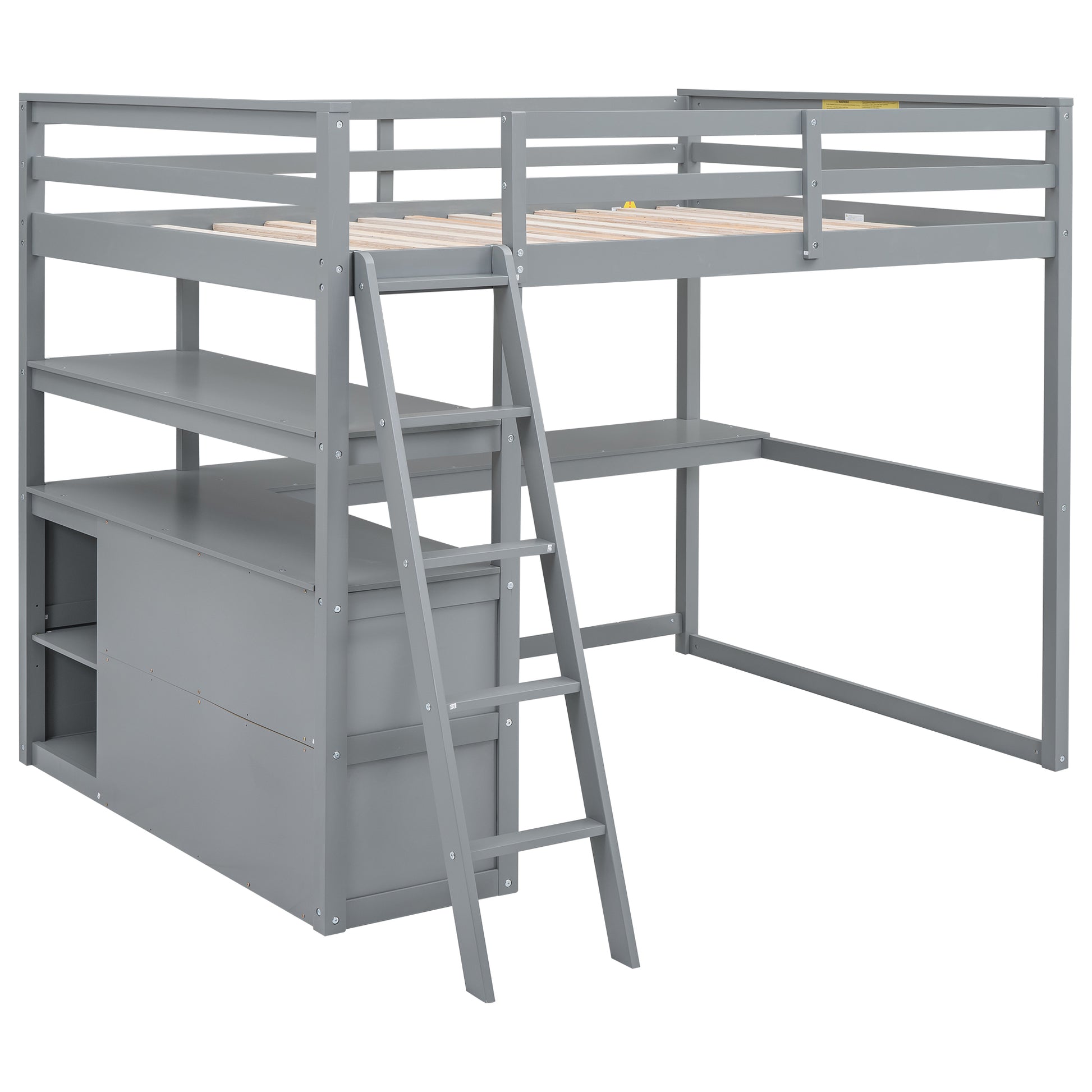 Full Size Loft Bed With Desk And Shelves,Two Built In Drawers,Gray Old Sku: Gx000416Aae Box Spring Not Required Full Gray Wood Bedroom Pine