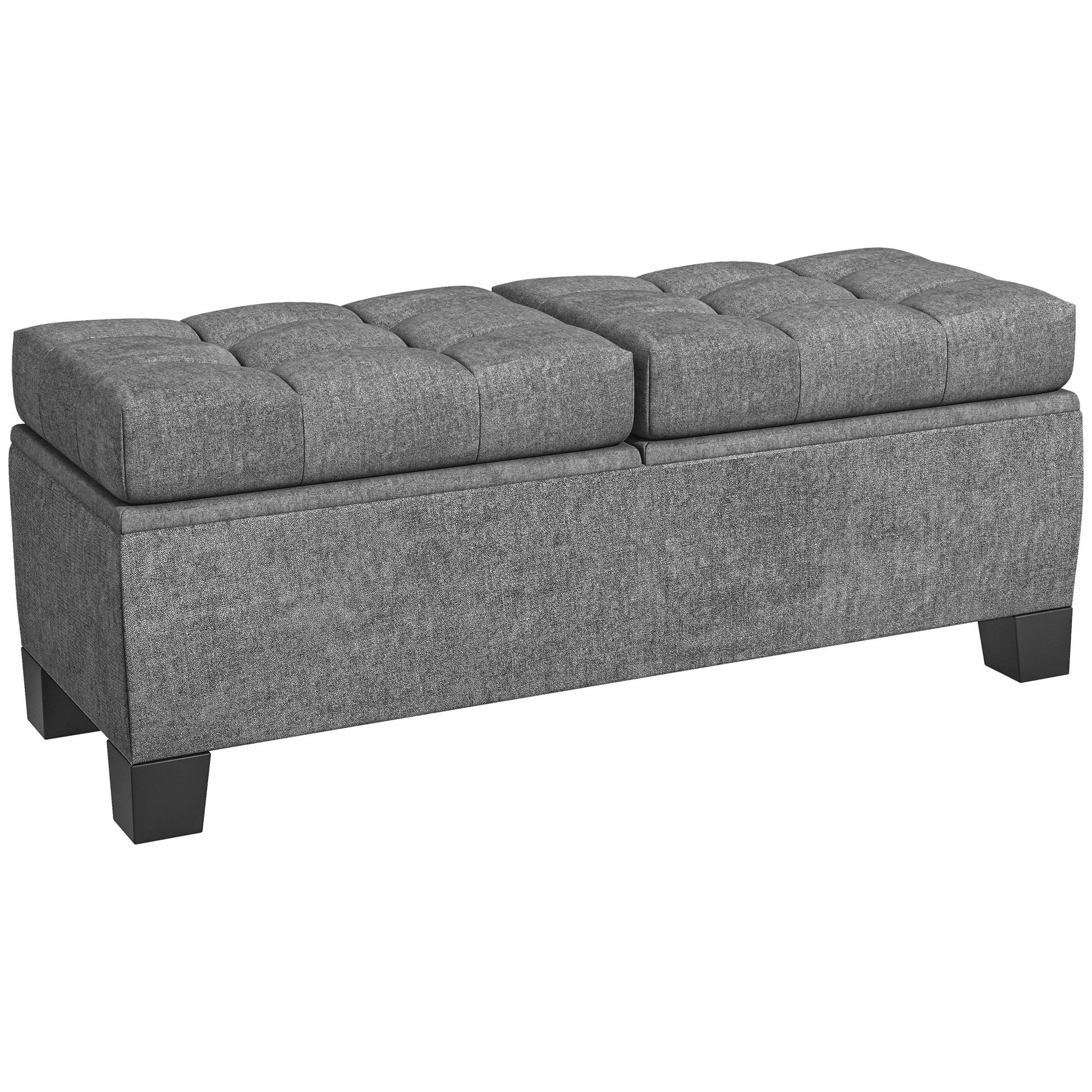 46" Storage Ottoman Bench, Upholstered End Of Bed Bench With Steel Frame, Button Tufted Storage Bench With Safety Hinges For Living Room, Entryway, Bedroom, Gray Gray Foam