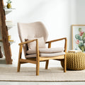 Club Chair, Upholstered Armchair Beige Fabric