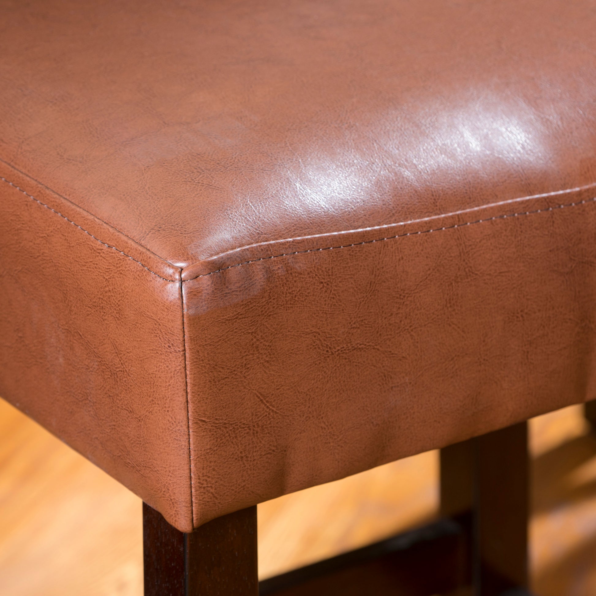 Set Of 2, 26.75" Backless Leather Counter Height Barstool, Brown Brown Leather