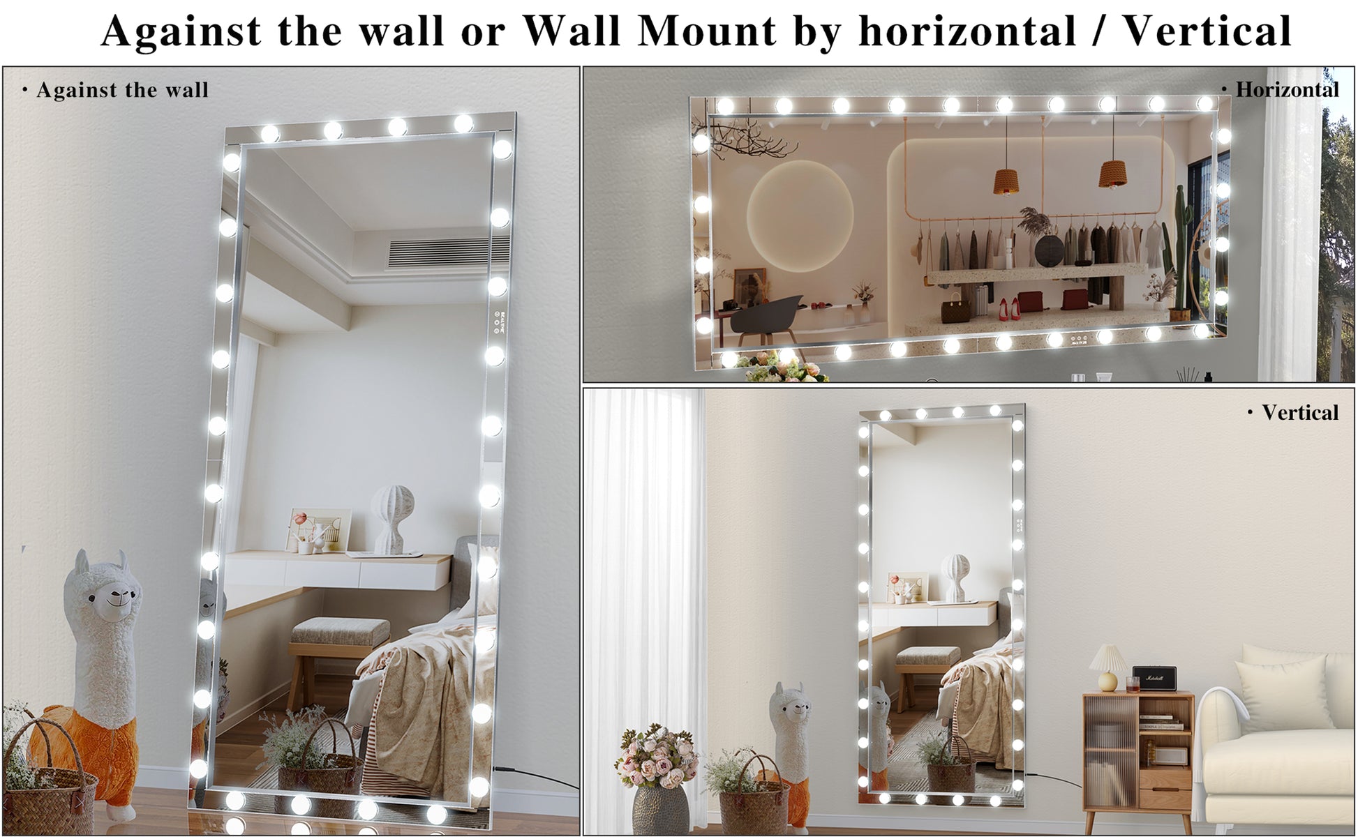 Hollywood Led Full Body Mirror With Lights Extra Large Full Length Vanity Mirror With 3 Color Mode Lights, Vertical Horizontal Hanging Aluminum Framed Mirror, 72 X 36 Inch, Silver Silver Aluminium